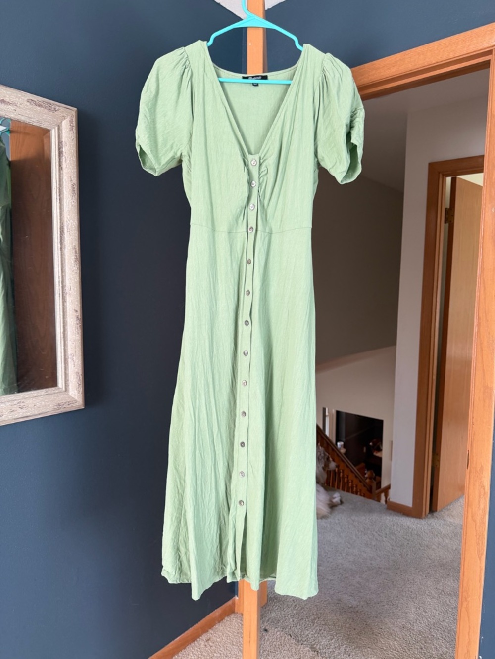 Madewell Sage Green Button-Front Midi Dress